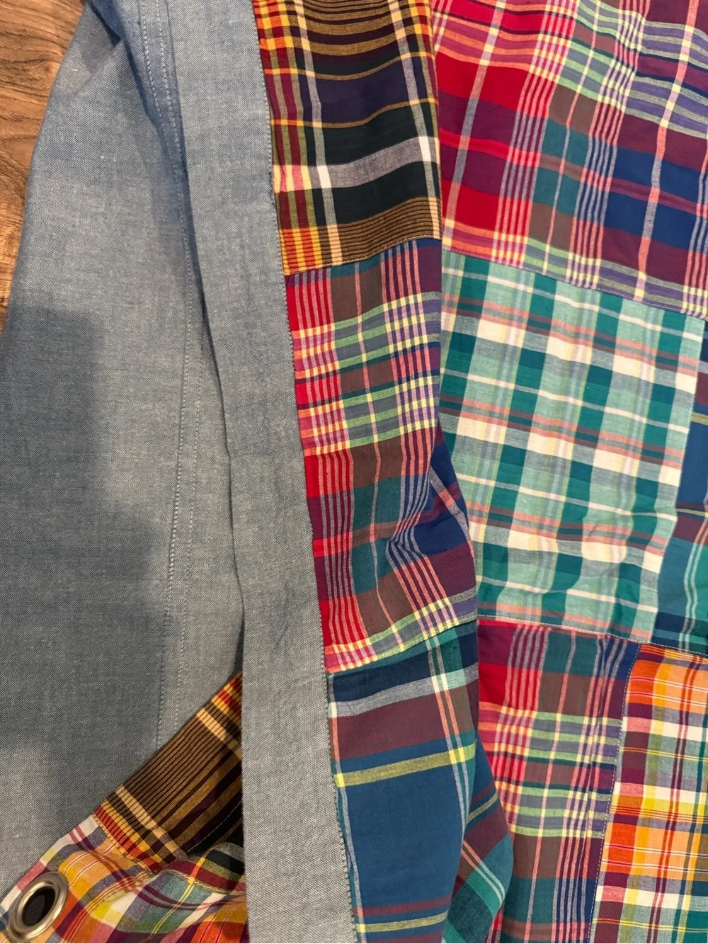 Vintage Ralph Lauren Home Madras Patchwork Plaid Cotton Shower Curtain